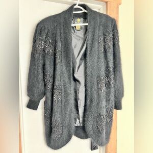 Angora Rabbit Hair Black Sweater Coat luxury OS